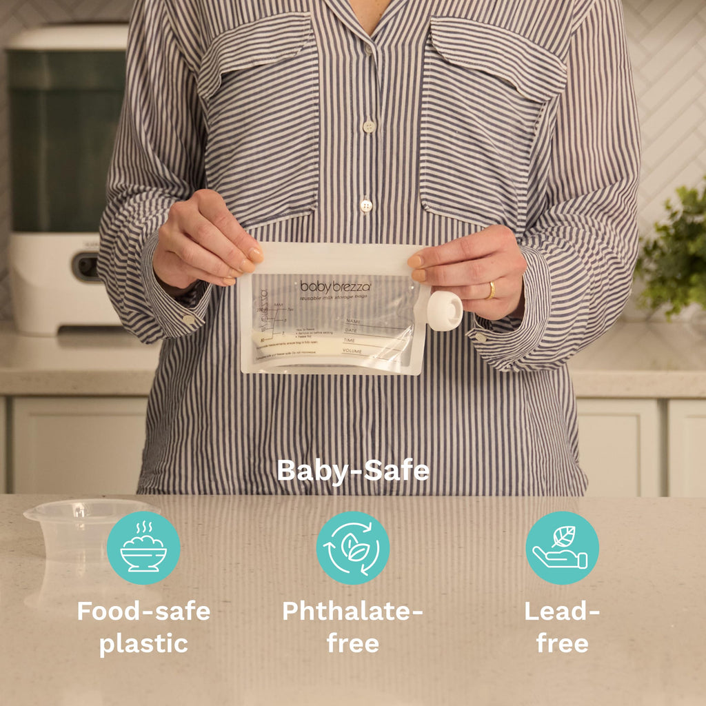 Baby Brezza Reusable Breastmilk Storage Bags, 10 Pack With Filling Funnel