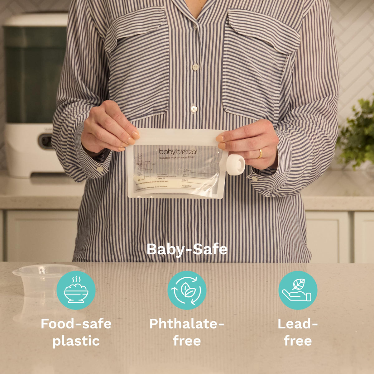 Baby Brezza Reusable Breastmilk Storage Bags, 10 Pack With Filling Funnel