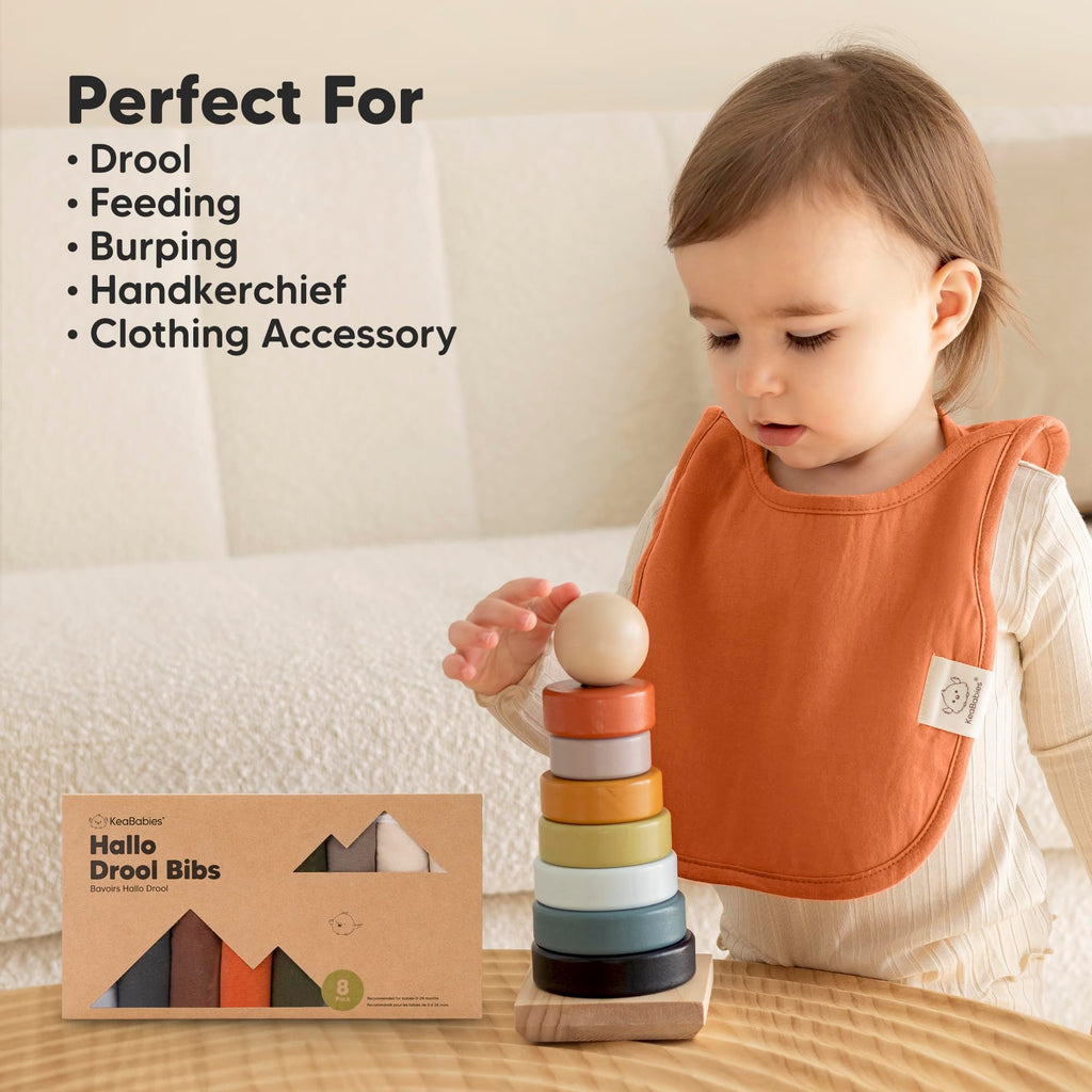 KeaBabies 8-Pack Bibs for Baby Girls, Boys Pullover Baby Bibs 6-36M (Brick)