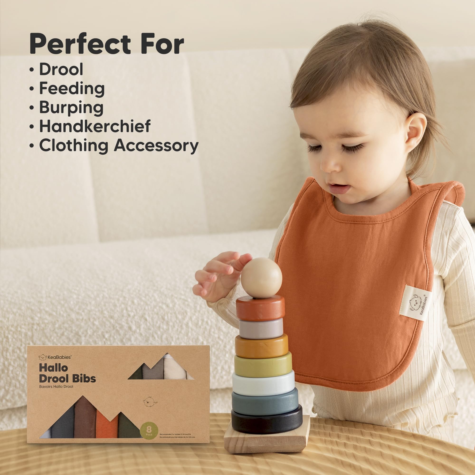KeaBabies 8-Pack Bibs for Baby Girls, Boys Pullover Baby Bibs 6-36M (Brick)