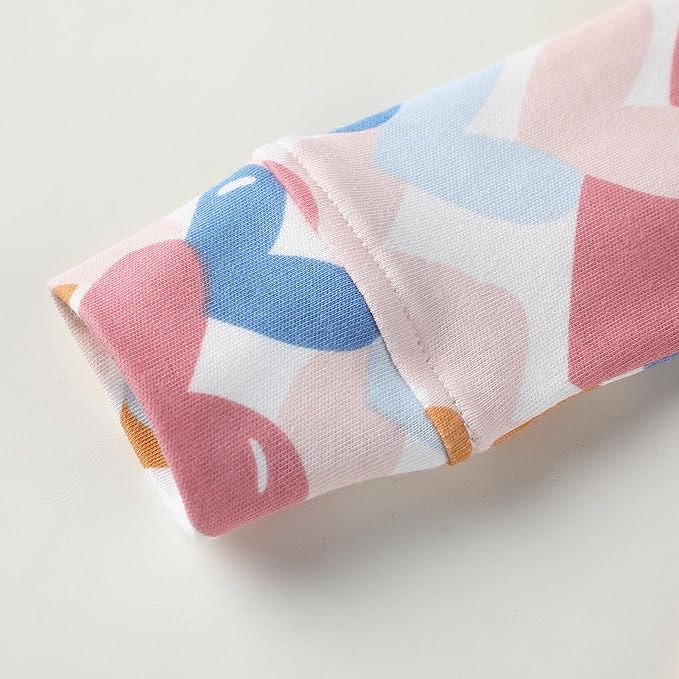 Owlivia Organic Cotton Baby Boy Girl Zip up Sleep N Play, Footless, Long Sleeve(0-3 Months, Colorful Heart)