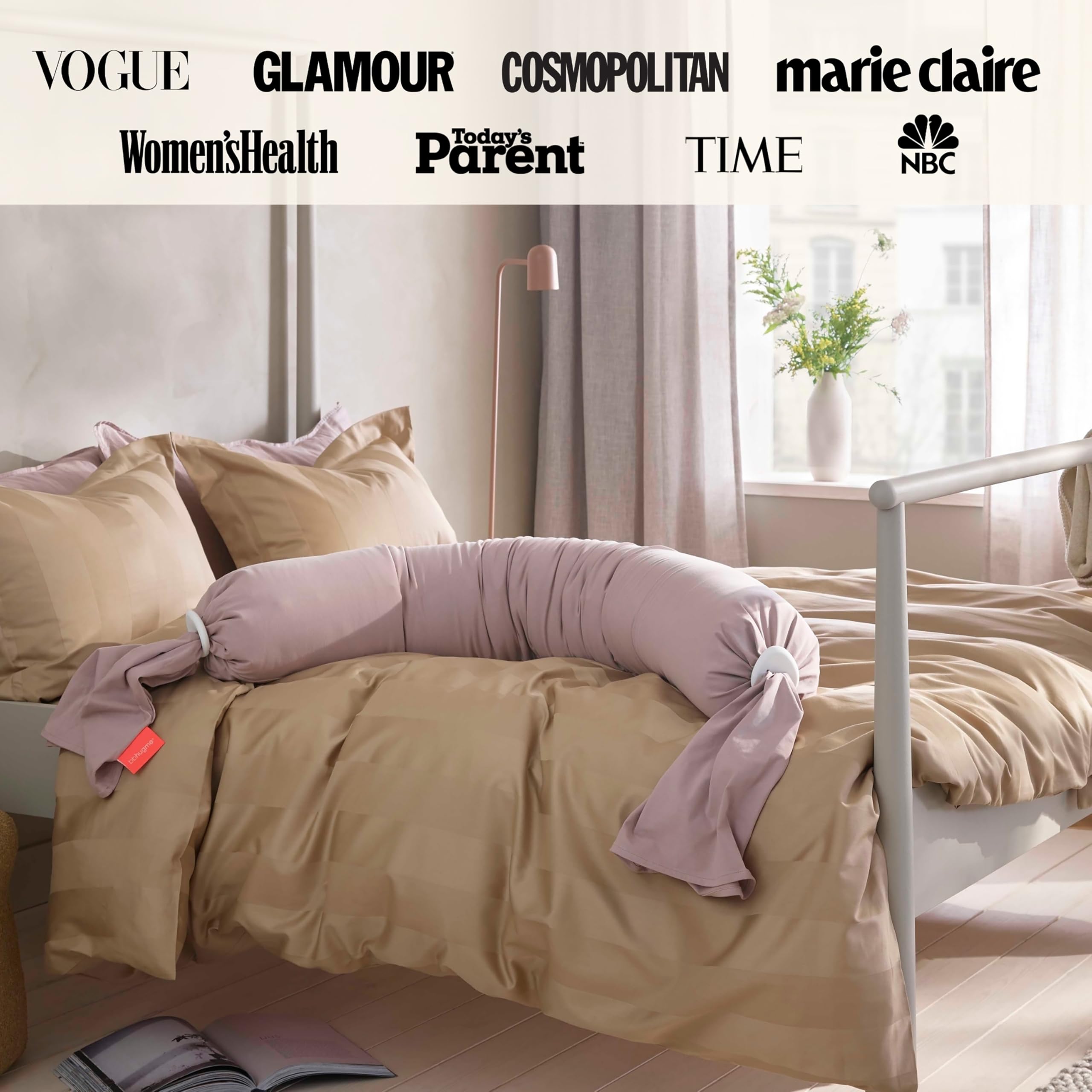 bbhugme Pregnancy Pillow, Dusty Pink - Adjustable Firmness & Shape - Full Body Support for Side Sleeping - Supports Back, Legs, Belly, Hips - Removable Cooling Cover for Pregnant Women