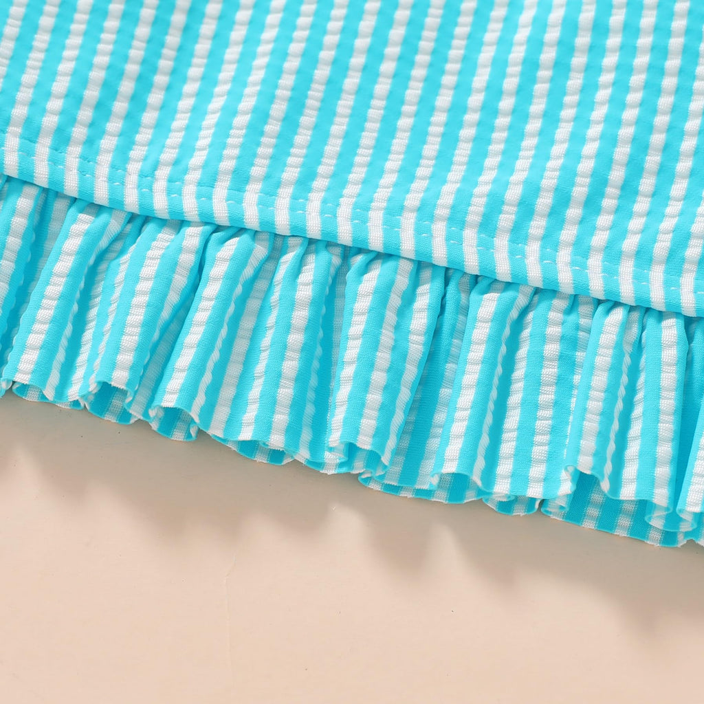 YOUNGER TREE Toddler Girls Two Pieces Swimsuit Color Block Stripe Swimwear Summer Beach Bathing Suit 18M-5T（Blue 18-24 Months）