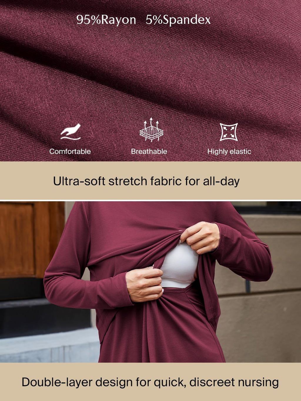Ecavus Women's 3Pack Maternity Nursing Shirts Long Sleeve Double Layer Breastfeeding Shirts Comfy Pregnancy Clothes