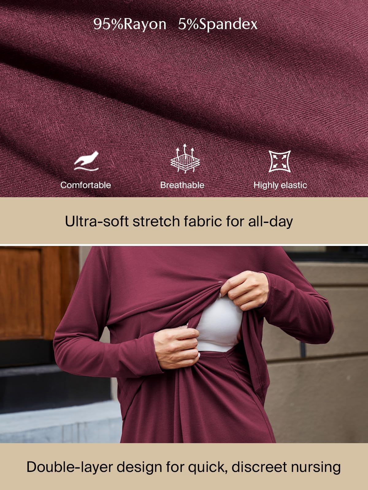 Ecavus Women's 3Pack Maternity Nursing Shirts Long Sleeve Double Layer Breastfeeding Shirts Comfy Pregnancy Clothes