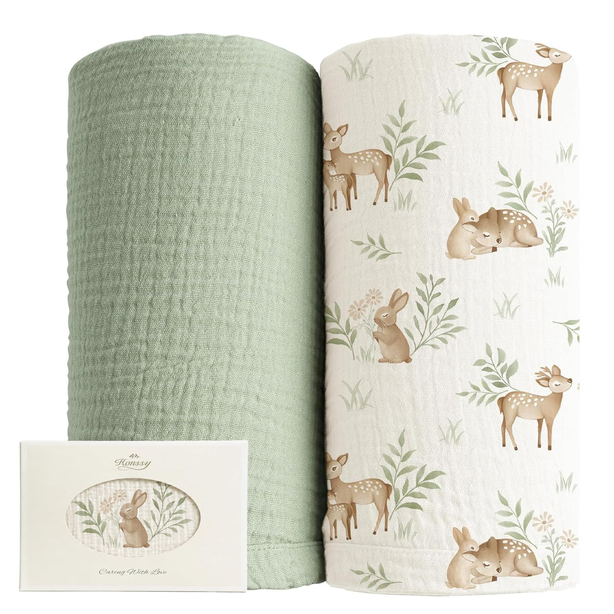Konssy Muslin Swaddle Blankets, 100% Cotton Receiving Blankets, 47"x 47"