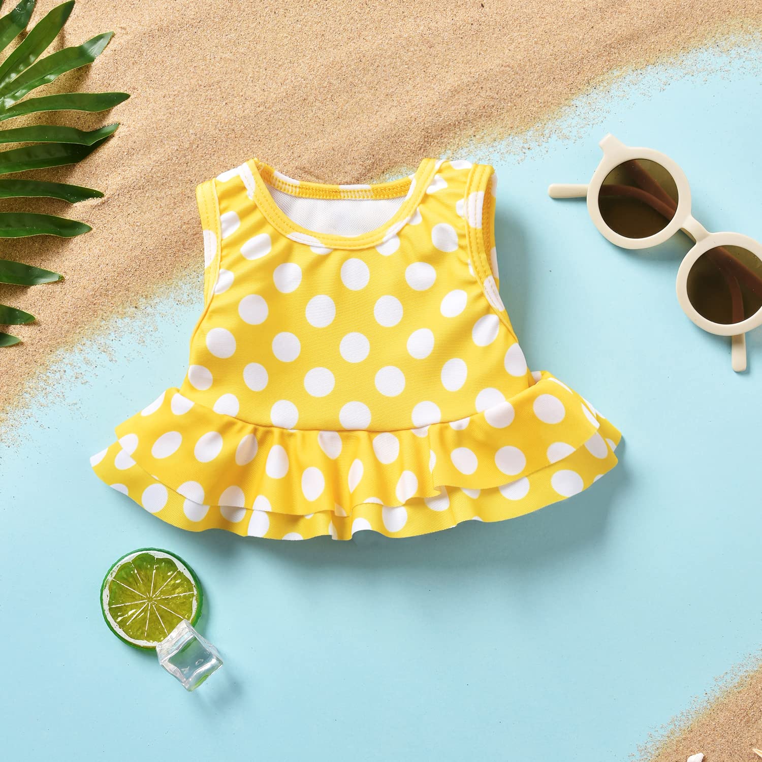 Aalizzwell 12-24 Months Toddler Baby Girls Swimsuit Two Piece Polka Dot Ruffle Bathing Suit Bikini Tops Bottoms Swimming Suit Swimwear Beach Wear Yellow 18 Months