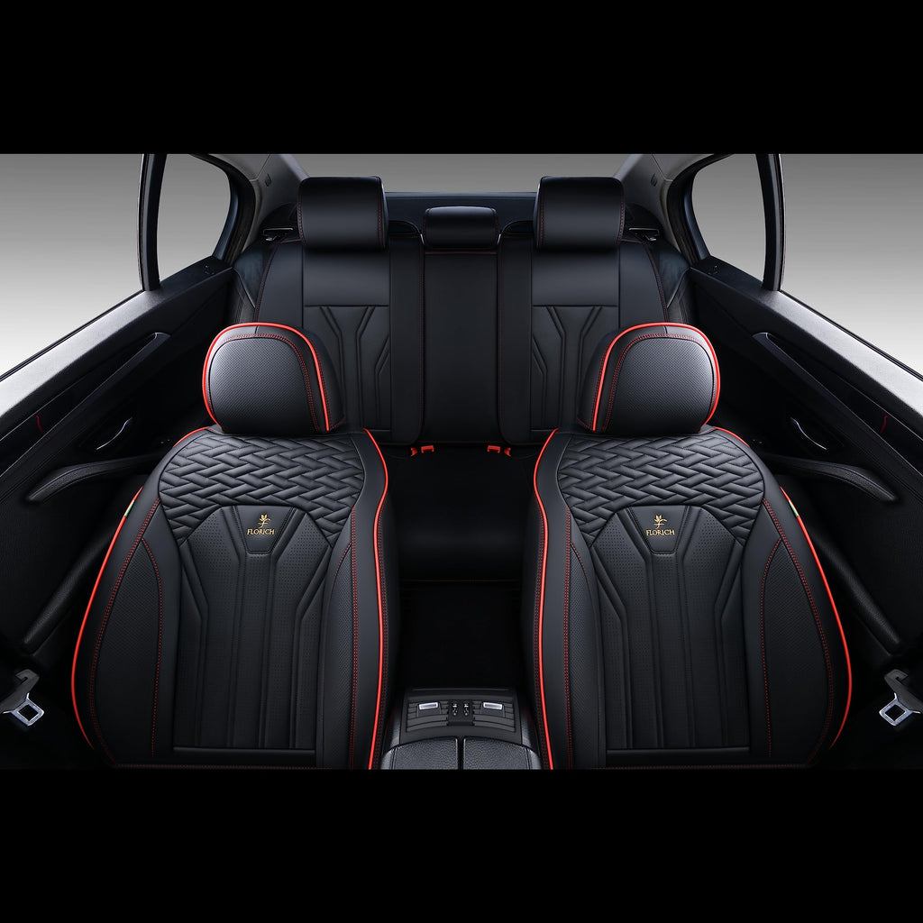 FLORICH Rear Seat Covers Leather Car Seat Covers Waterproof Back Seat Cover Automotive Seat Covers Universal Seat Cushion Protector for Most Cars Trucks SUV-Black&Red Line