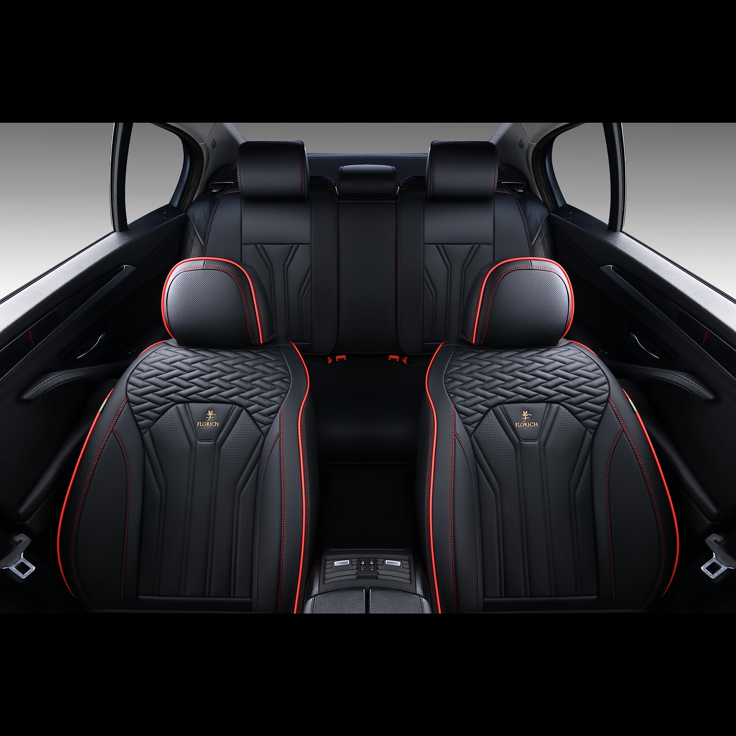 FLORICH Rear Seat Covers Leather Car Seat Covers Waterproof Back Seat Cover Automotive Seat Covers Universal Seat Cushion Protector for Most Cars Trucks SUV-Black&Red Line