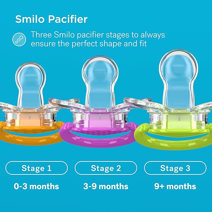 Smilo Baby Pacifier with Orthodontic Design for Healthy Dental Development - Stage 3 for Babies 9+ Months - Pack of 3X 100% Silicone Pacifiers BPA Free - Green