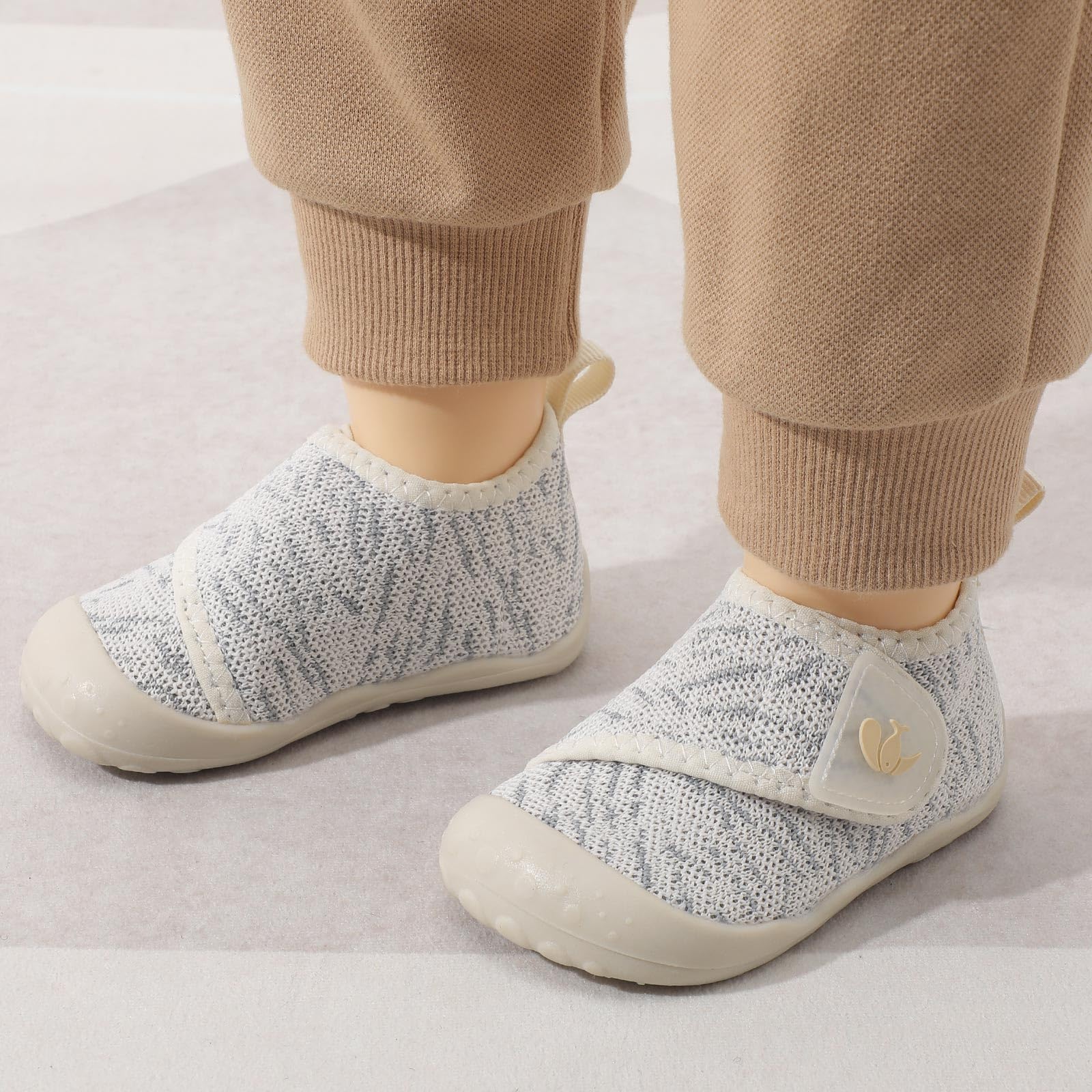 FEETCITY Baby Shoes Girls Boys Baby Sneakers First Walking Shoes Wide Infant Barefoot Shoe Lightweight Infant Sneakers Beige Grey