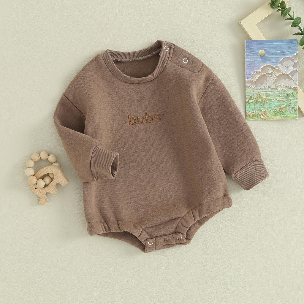 VISGOGO Newborn Infant Baby Boy Oversized Romper Sweater Bodysuits Coming Home Outfit Neutral Clothes (Bubs-Mocha, 3-6 Months)