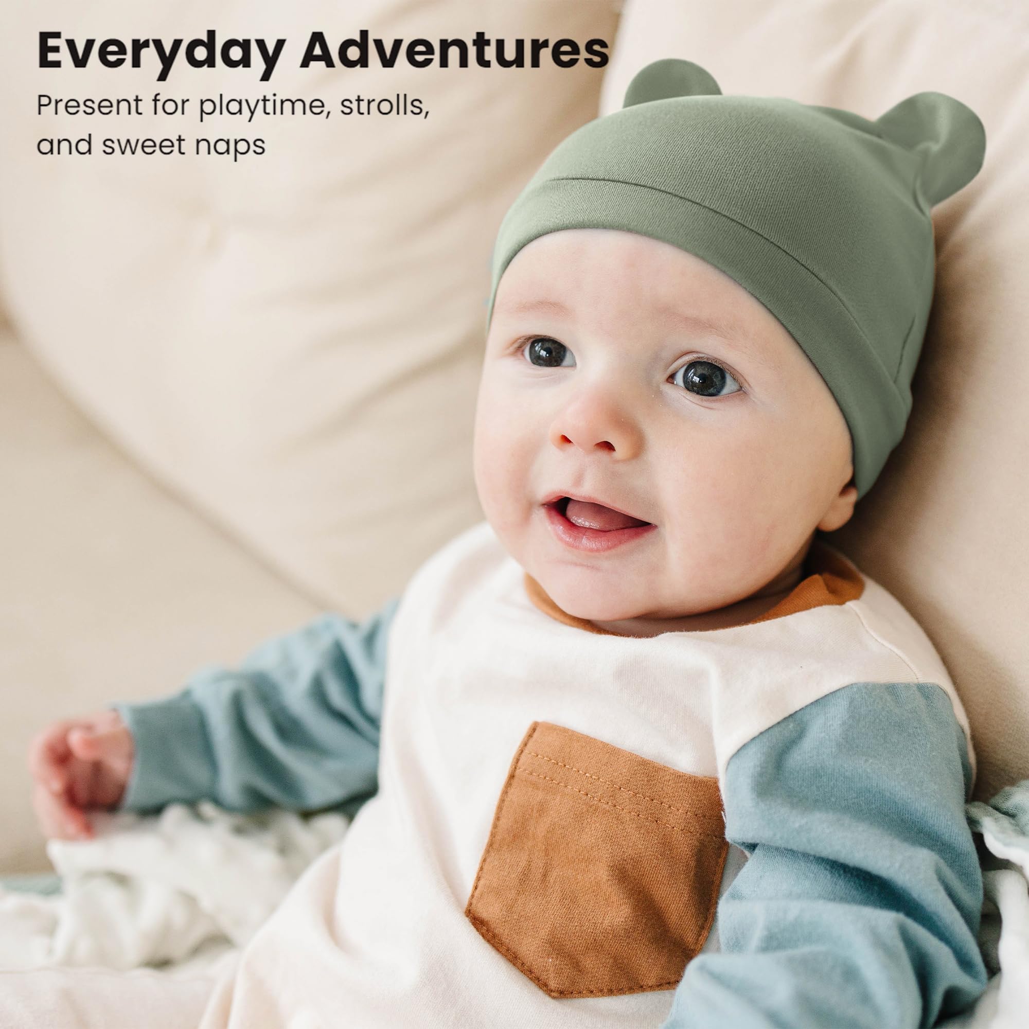 Konssy 6-Pack Baby Newborn Hats with Bear Ears Set