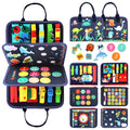Qizfun Montessori Busy Board & Busy Book for Toddlers – Sensory & Learning Toy that Keeps Kids Busy, Travel Toy for Airplane & Car, Screen for Boys & Girls (Blue/P4)
