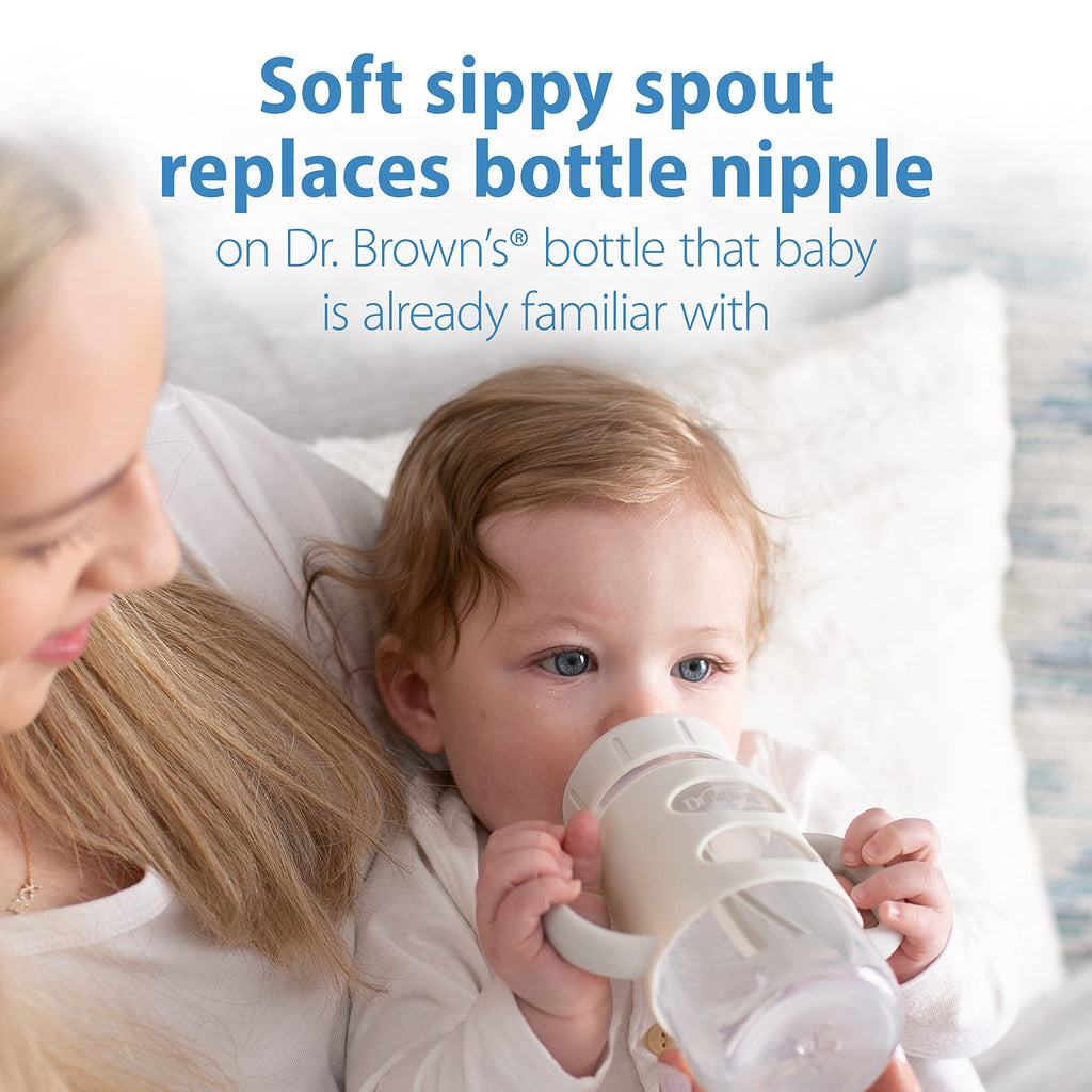 Dr. Brown's Wide-Neck Sippy Spout Bottle with Handles, Blue & Gray, 2-Pack