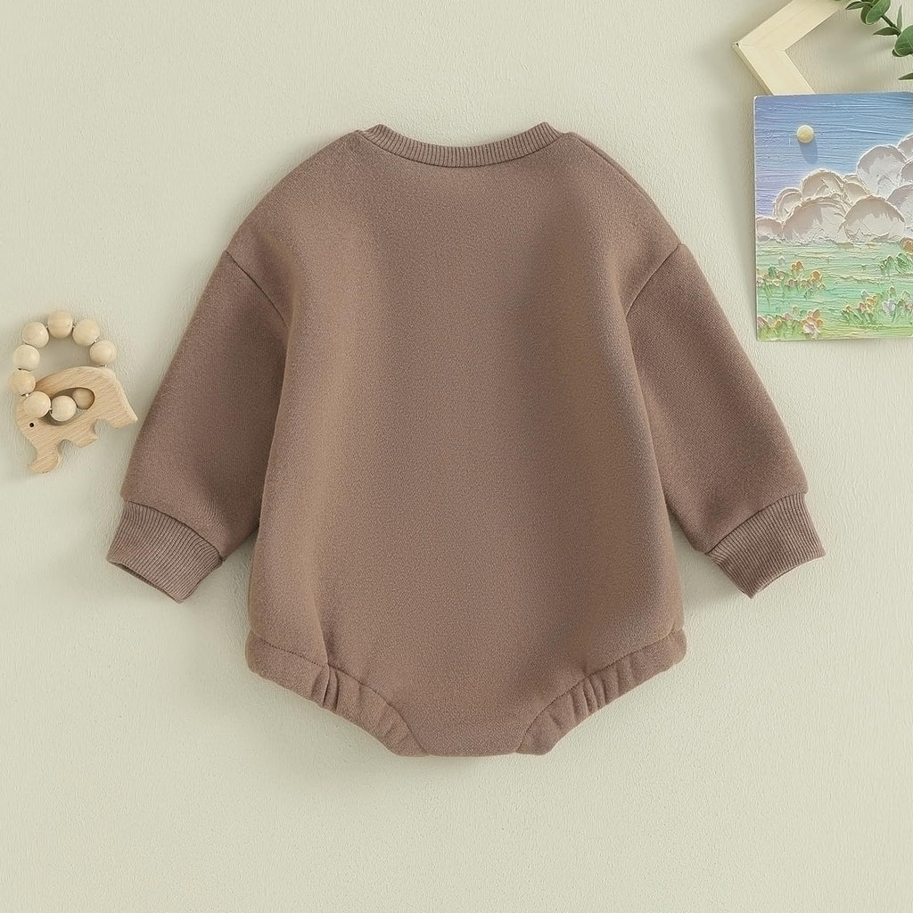 VISGOGO Newborn Infant Baby Boy Oversized Romper Sweater Bodysuits Coming Home Outfit Neutral Clothes (Bubs-Mocha, 3-6 Months)