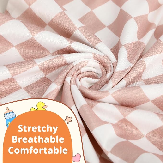 FEBSNOW 2 Pack Baby Nursing Pillow Cover, Stretchy Soft Cotton Nursing Cover for Breastfeeding Pillow Removable Comfortable Baby Feeding Slipcovers for Boy Girl, Checkerboard
