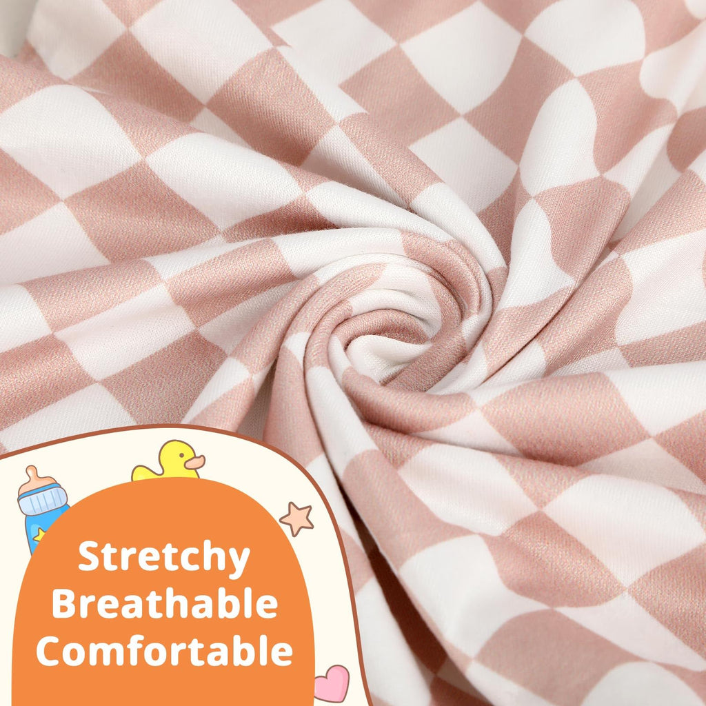 FEBSNOW 2 Pack Baby Nursing Pillow Cover, Stretchy Soft Cotton Nursing Cover for Breastfeeding Pillow Removable Comfortable Baby Feeding Slipcovers for Boy Girl, Checkerboard