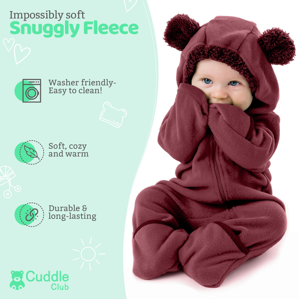 Cuddle Club Fleece Baby Bunting Bodysuit – Infant One Piece Kids Hooded Romper Outerwear Toddler Jacket
