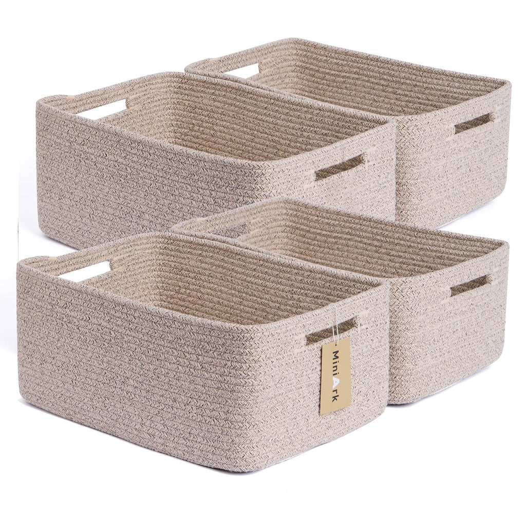 MiniArk Large Storage Baskets for Organizing, 17 x 13 x 7.5” Closet Shelf Baskets for Clothes Blanket Towels, Baby Nursery, Toy Bins Box, Woven Rope Baskets, 4 Packs Mixed Brown