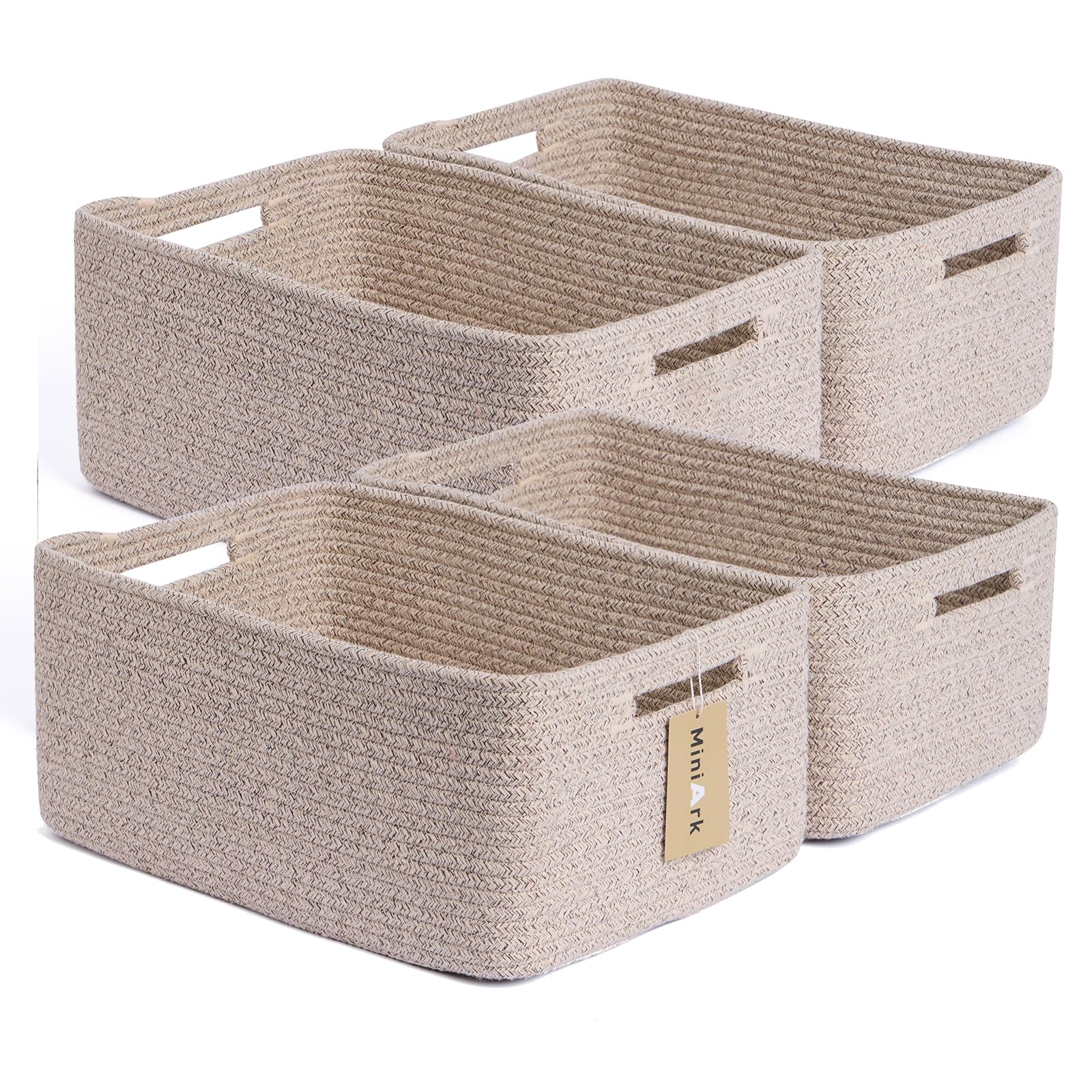 MiniArk Large Storage Baskets for Organizing, 17 x 13 x 7.5” Closet Shelf Baskets for Clothes Blanket Towels, Baby Nursery, Toy Bins Box, Woven Rope Baskets, 4 Packs Mixed Brown