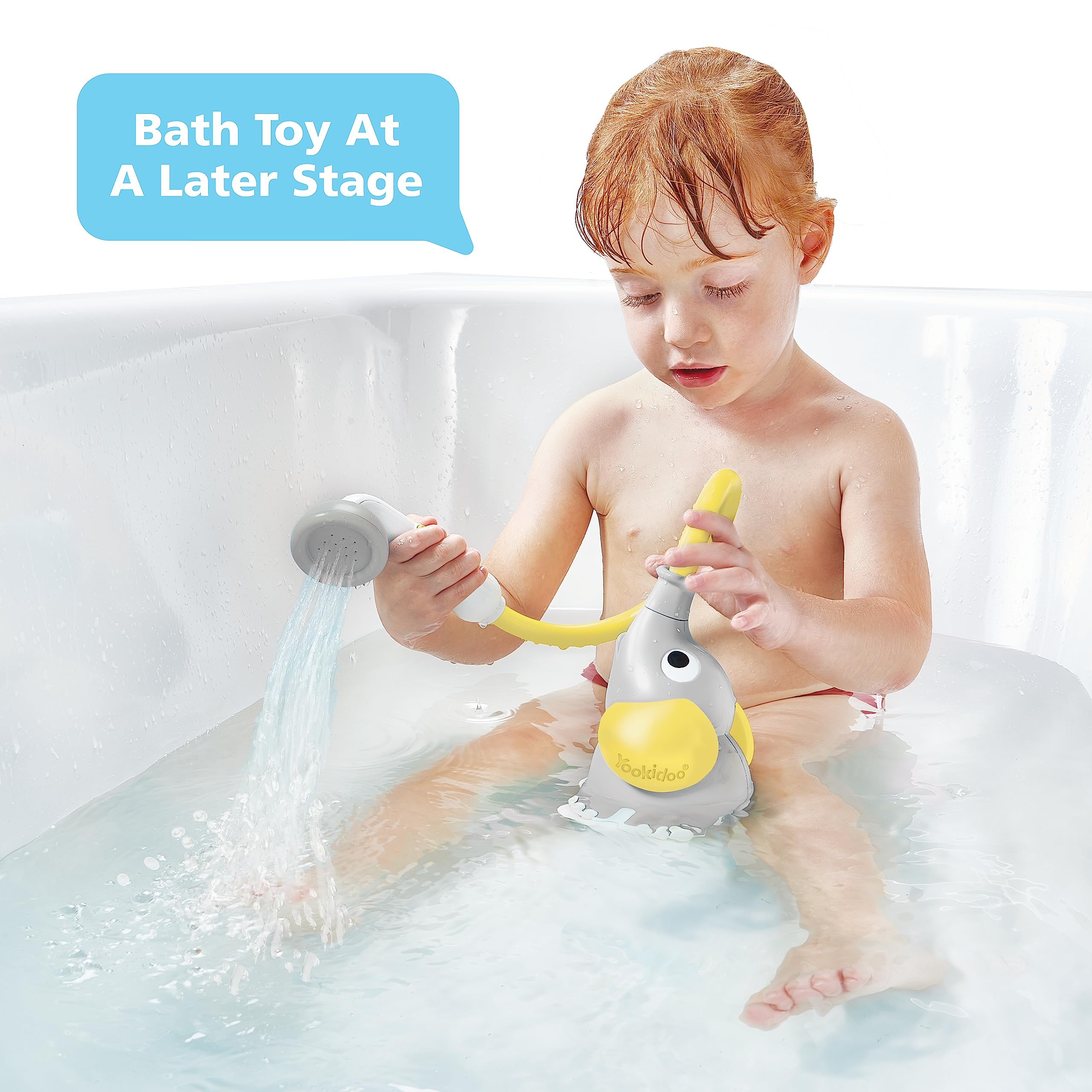 Yookidoo Baby Bath Shower Head - Elephant Water Pump and Trunk Spout Sprayer - One Handed Flow Control for Newborn Babies in Tub Or Sink (Yellow)