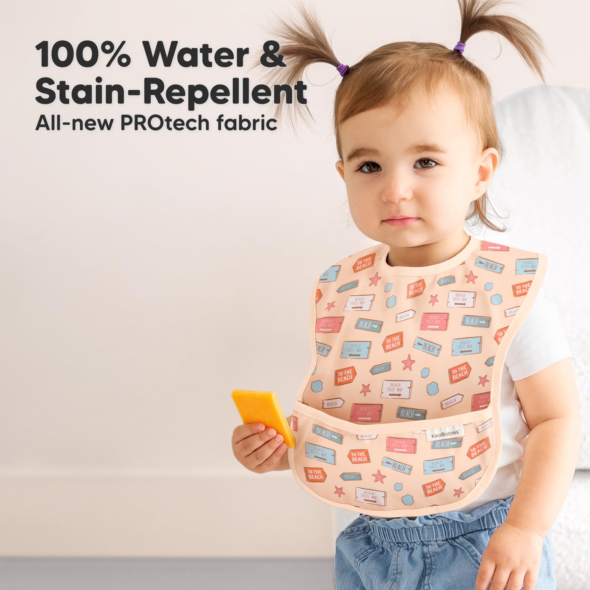 KeaBabies 3-Pack Waterproof Baby Bibs for Eating, Lightweight (Beach Day)