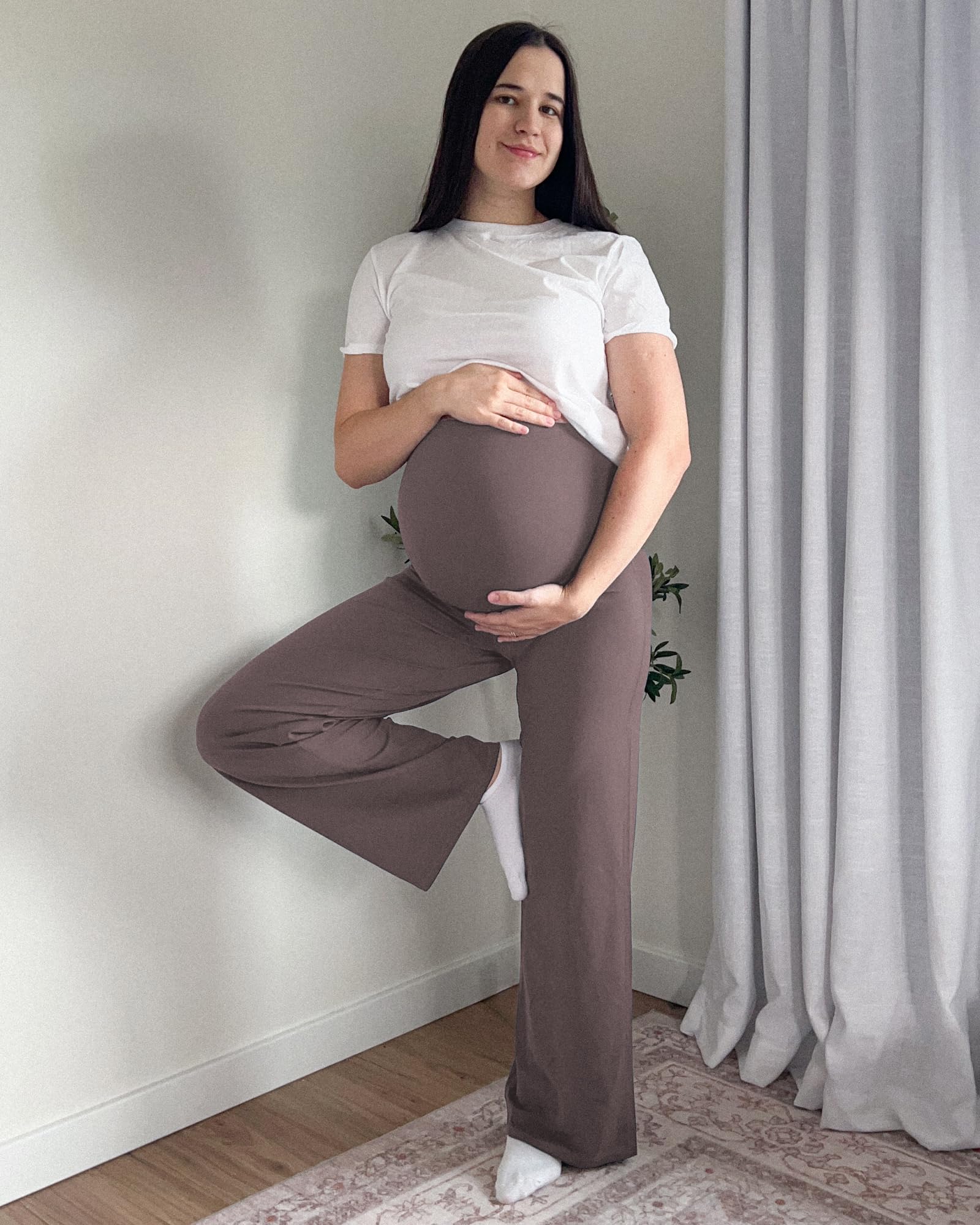 G4Free Maternity Lounge Pants Pregnancy Scrubs for Yoga,Taupe,L,Extra Tall
