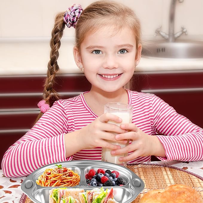Stainless Steel Baby Suction Plates: Divided Plates for Babies and Toddlers, Made of 100% Food-Grade Materials Ideal for Baby-Led Weaning BPA-Free Toddler Feeding Dishwasher Safe PINK