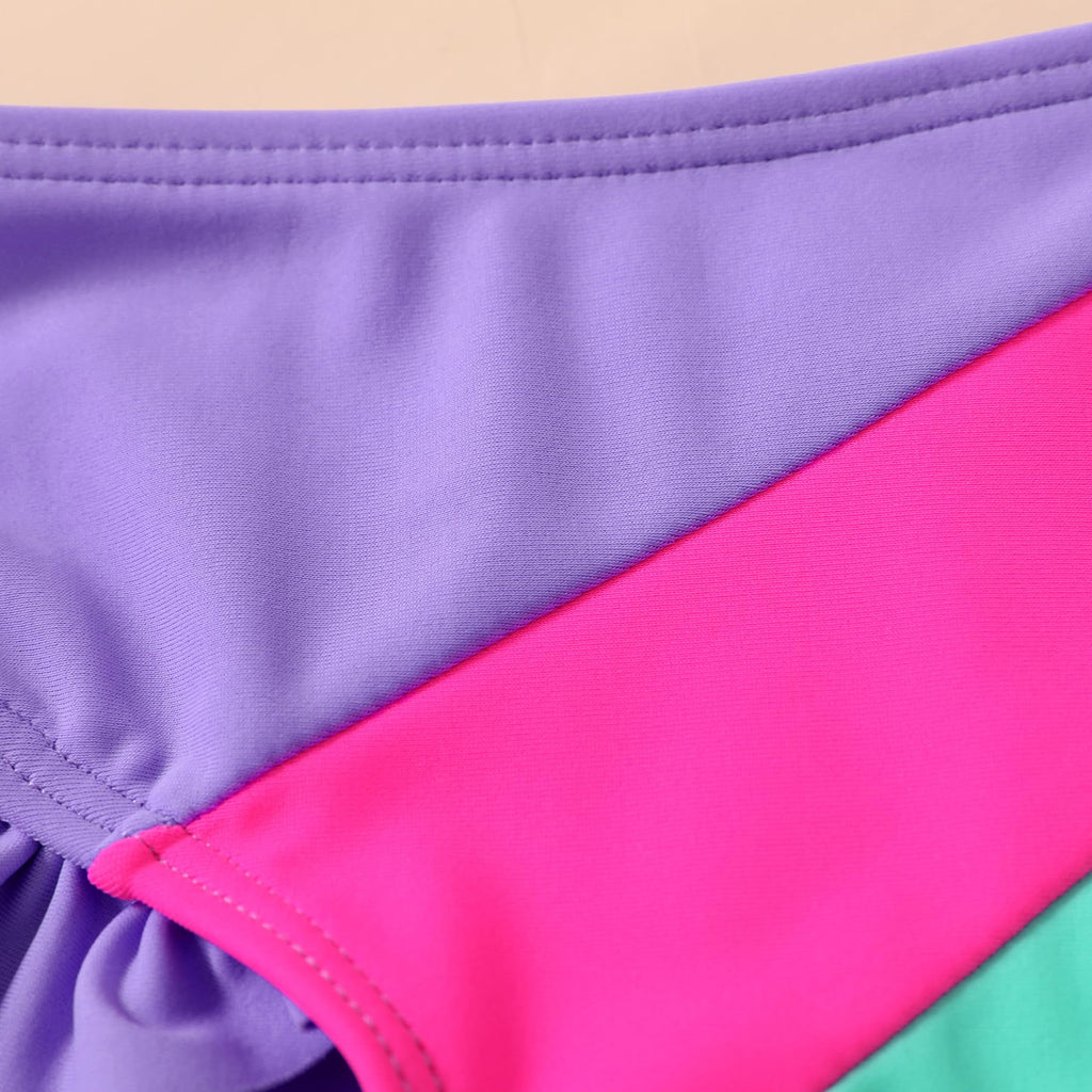 YOUNGER TREE Toddler Girls Two Pieces Swimsuit Color Block Stripe Swimwear Summer Beach Bathing Suit 18M-5T（Purple#Green 6-7T）