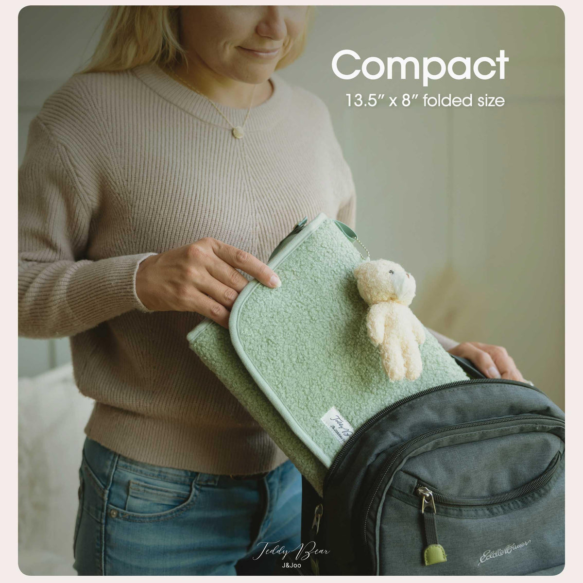 J&Joo Portable Diaper Changing Pad - Ultra Soft, Extra Padded, Waterproof Baby Changer Travel Essential, EZ Access Mesh Pockets, Gift for Baby Shower, Newborn Girls and Boys, 0-12 Months