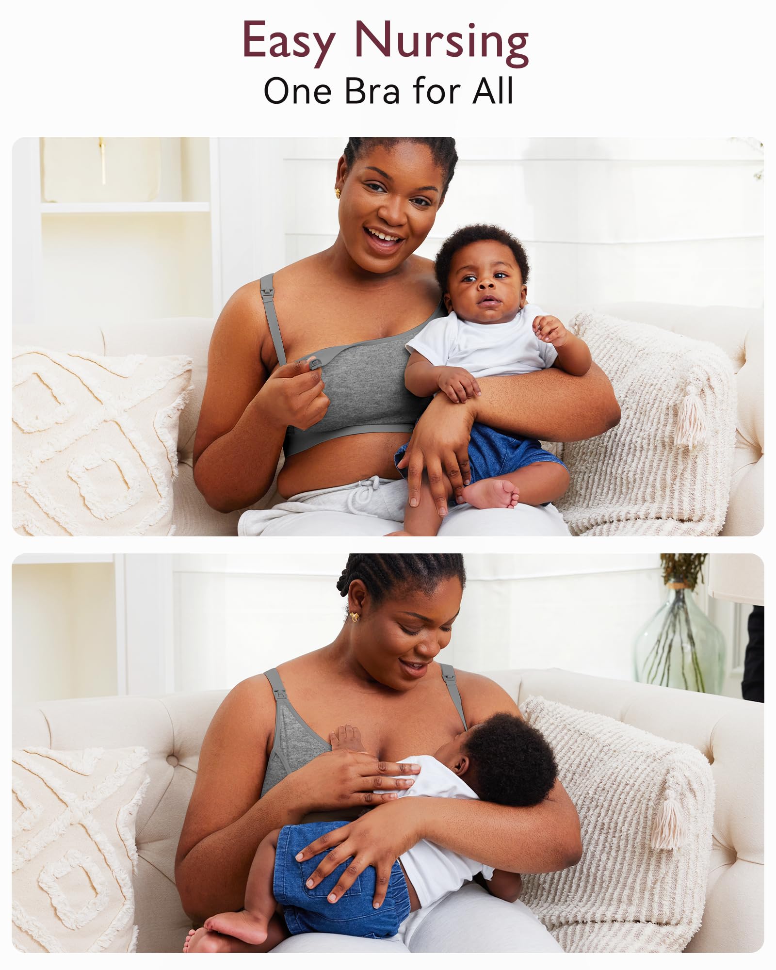Momcozy Pumping Bra Hands Free, Pumping and Nursing Bra in One Holding Breast Pump for Spectra, Lansinoh, Medela, Black,grey-2pk, X-Large