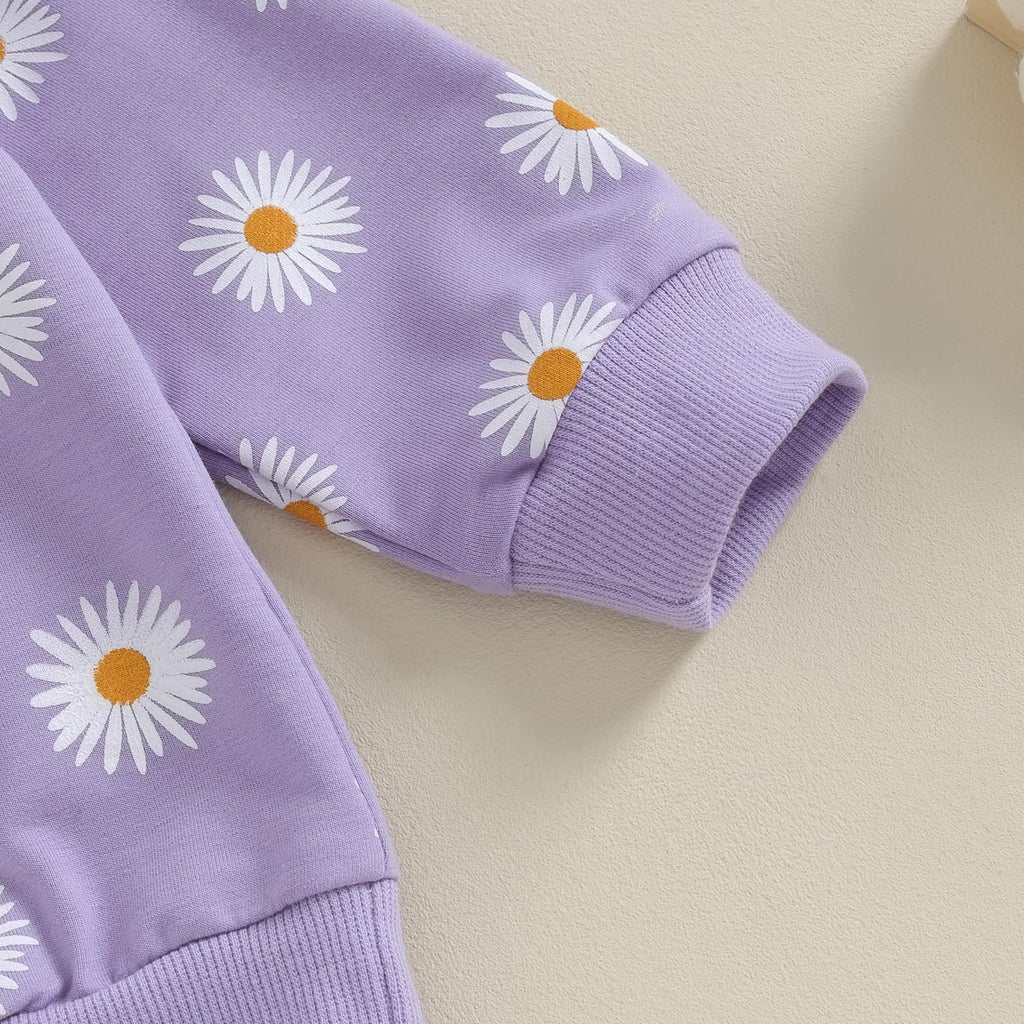 CIYCUIT 3Pcs Baby Girl Fall Outfits Daisy Sweatshirt + Pants + Headband Infant Fall Winter Clothes Purple 6-12 Months