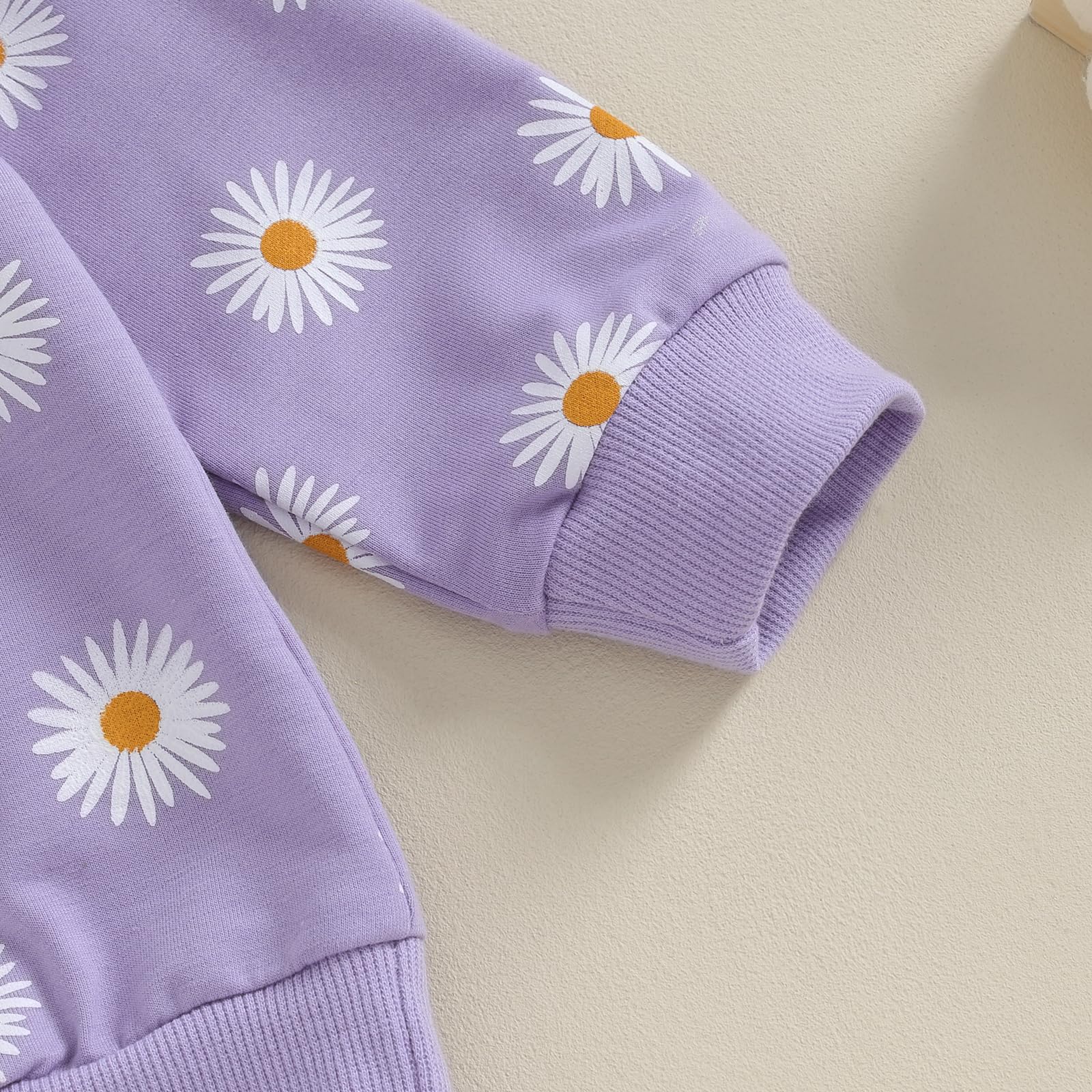 CIYCUIT 3Pcs Baby Girl Fall Outfits Daisy Sweatshirt + Pants + Headband Infant Fall Winter Clothes Purple 6-12 Months