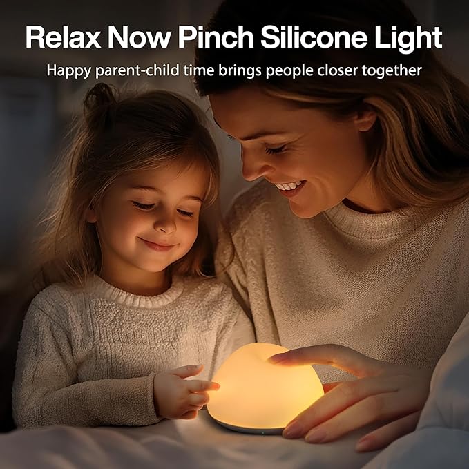 JolyWell Baby Night Light for Nursery, Soft Silicone Tap Control Night Lamp with 8 Color Changing, Stepless Dimming, Rechargeable Portable Night Light for Kids, 1H-Timer, Warm Light for Breastfeeding