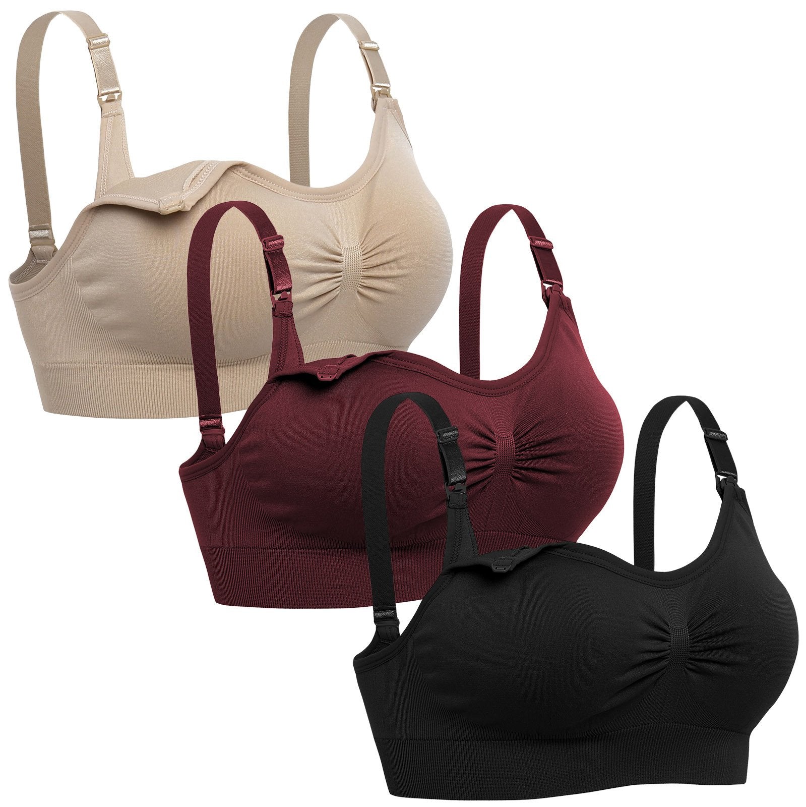 Lataly Womens Seamless Nursing Bra Sleeping Maternity Bralette for Breastfeeding Color Black Beige Red Size 2XL