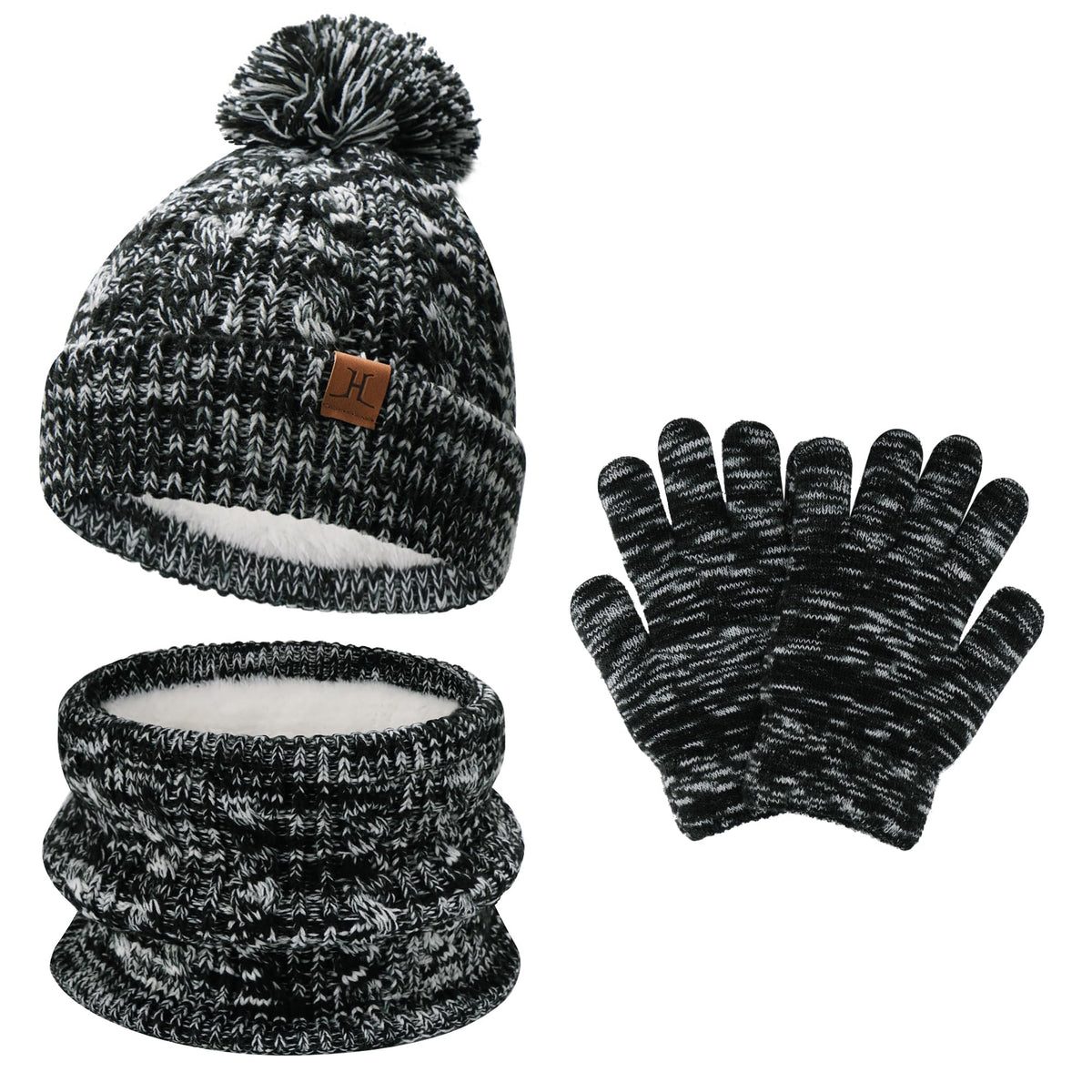 Kids Toddler Winter Hats Touchscreen Scarfs Gloves Set Pompom Beanie Caps Neck Warmer with Fleece for 5-8 Years Old Baby Girls Boys Gifts