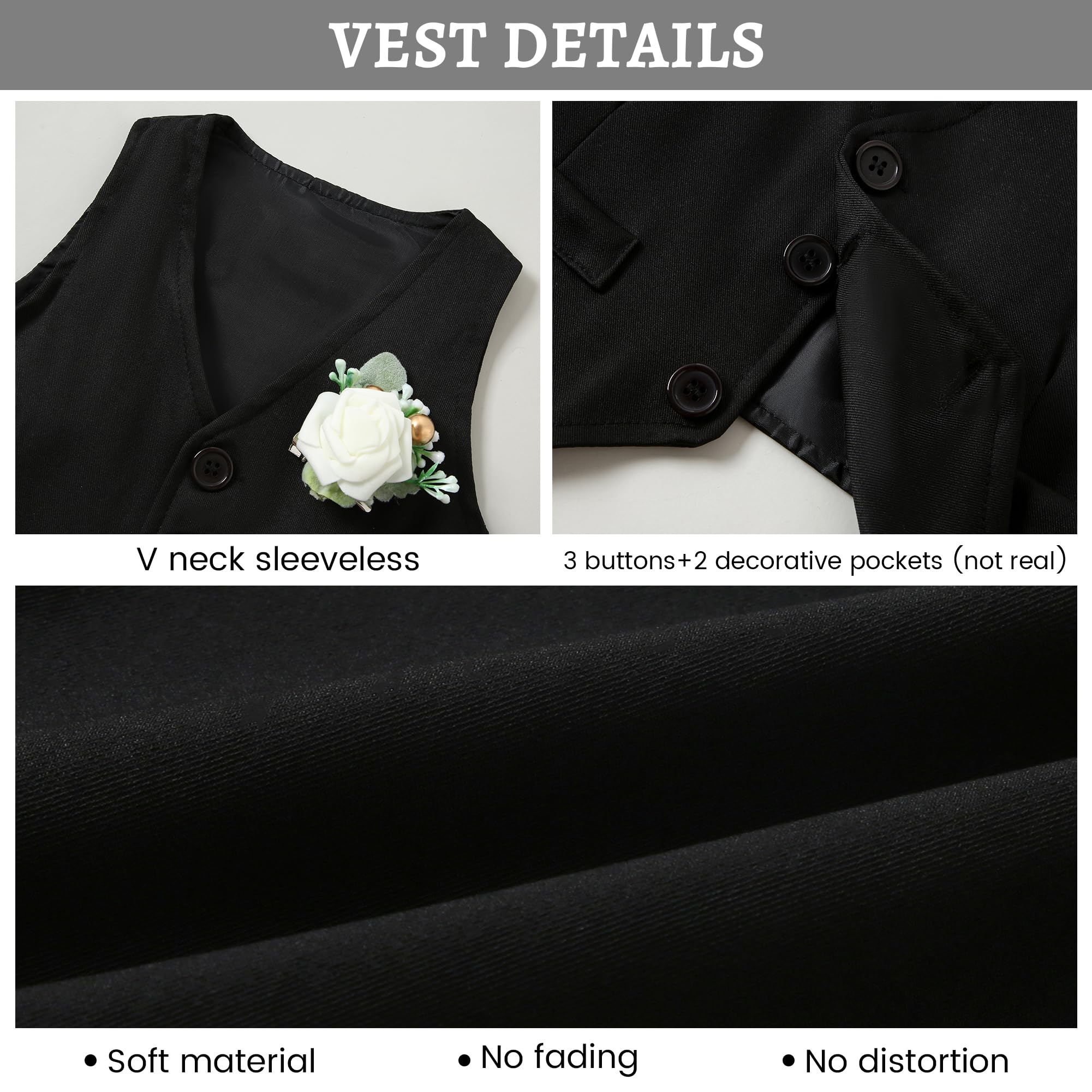 SANMIO Baby Boy Clothes Suits Infant Gentleman Outfit Collared Dress Shirt+Vest+Tie+Corsage+Pants 5Pcs Baby Suit Sets Black