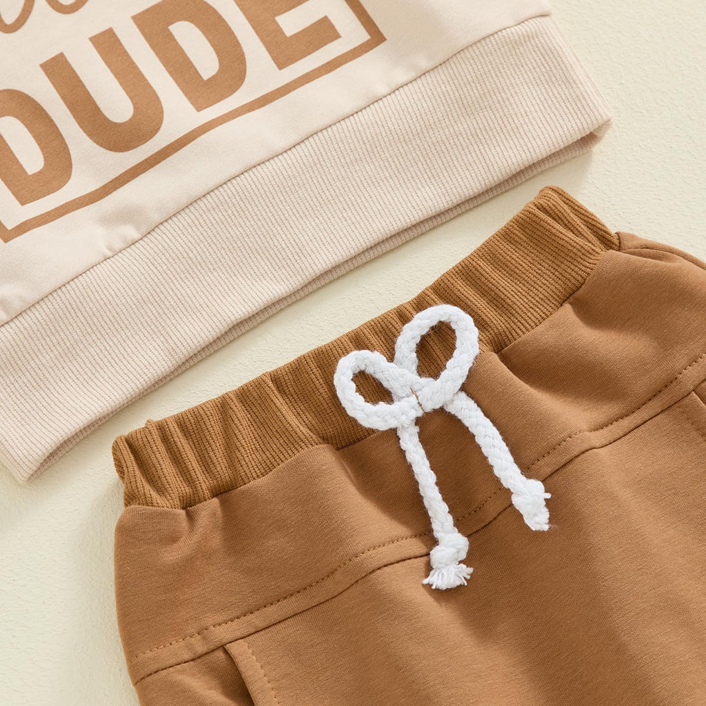 Sejardin Toddler Baby Boy Fall Winter Outfit Long Sleeve Letter Print Sweatshirts and Jogger Pants Infant Boy Clothes (Dads Little Dude Khaki, 12-18 Months)