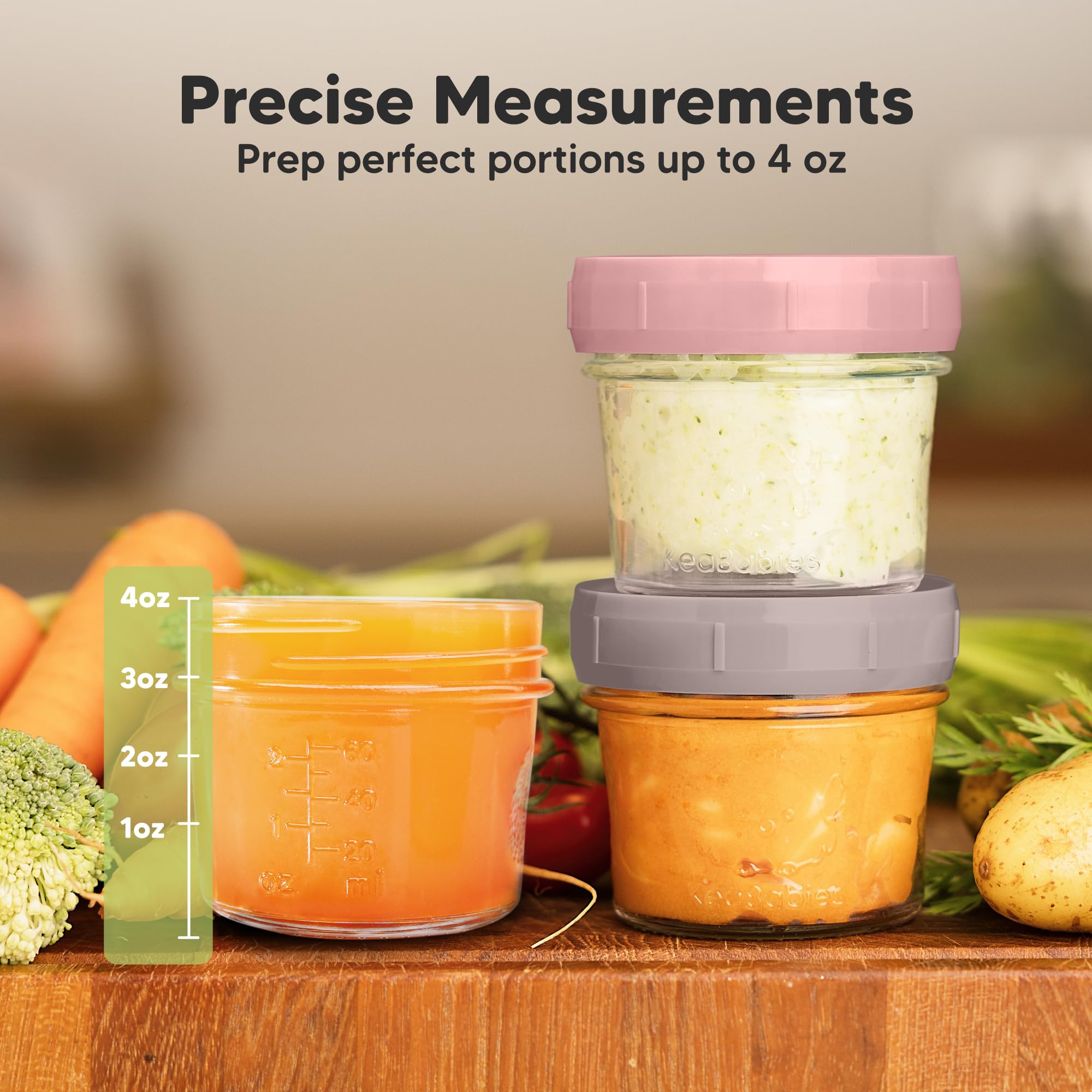KeaBabies 12pk 4oz Glass Baby Food Containers with Lids, Leak-Proof (Roseate)