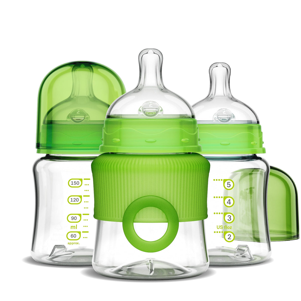 Smilo Baby Bottle Set with Stage 0 Slow Flow Anti Colic Nipple, 5 Oz / 150 ml Capacity, 3X Pack of Anti Colic Baby Bottles 0-3 Months - Glow in the Dark