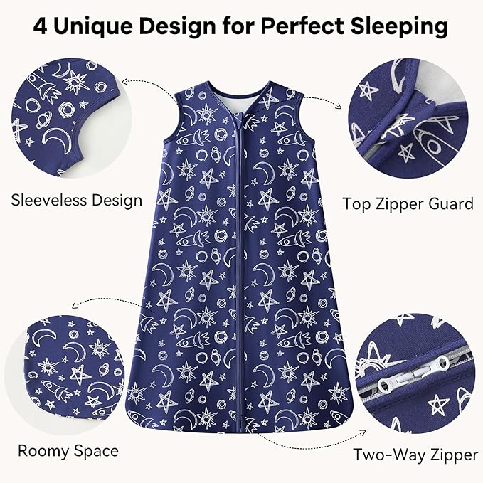 Baby Sleep Sack 6-12 Months 1.0 Tog Baby Wearable Blanket 100% Cotton Sleeping Sack with 2-Way Zipper for Infant Newborn Blue& Green space