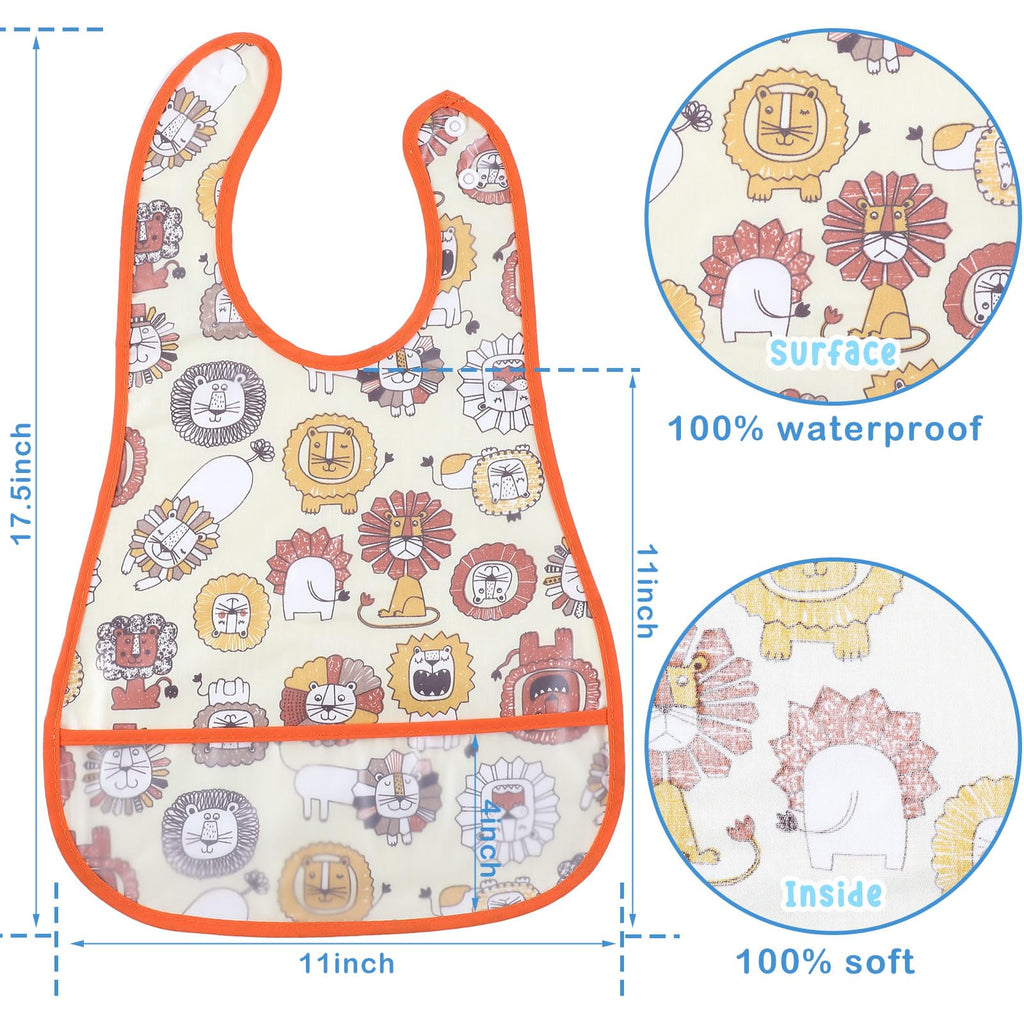 Jeyiour 12 Pcs Baby Waterproof Bibs with Food Catcher Adjustable Snaps Plastic Feeding Bibs for Toddlers, 6 to 36 Months