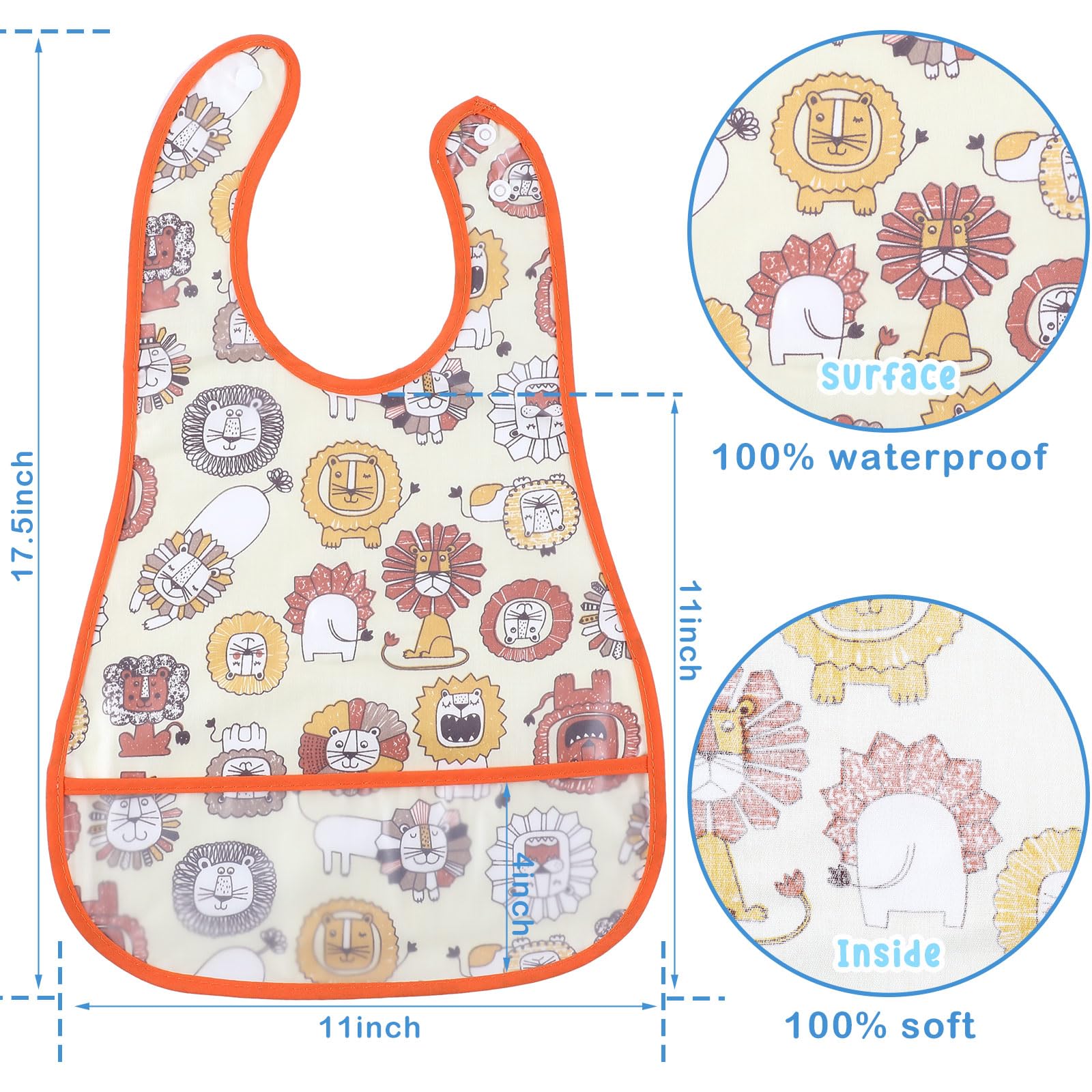 Jeyiour 12 Pcs Baby Waterproof Bibs with Food Catcher Adjustable Snaps Plastic Feeding Bibs for Toddlers, 6 to 36 Months