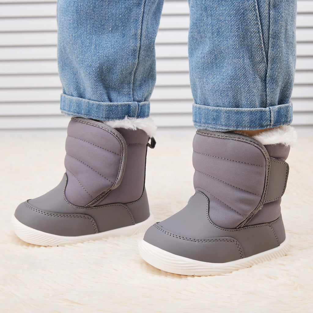 BMCiTYBM Baby Waterproof Snow Boots Infant Boy Girl Winter Booties Nonslip Lightweight Outdoor Warm Shoes for First Walkers 6 9 12 18 24 Months Grey Size 6-12 Months Infant