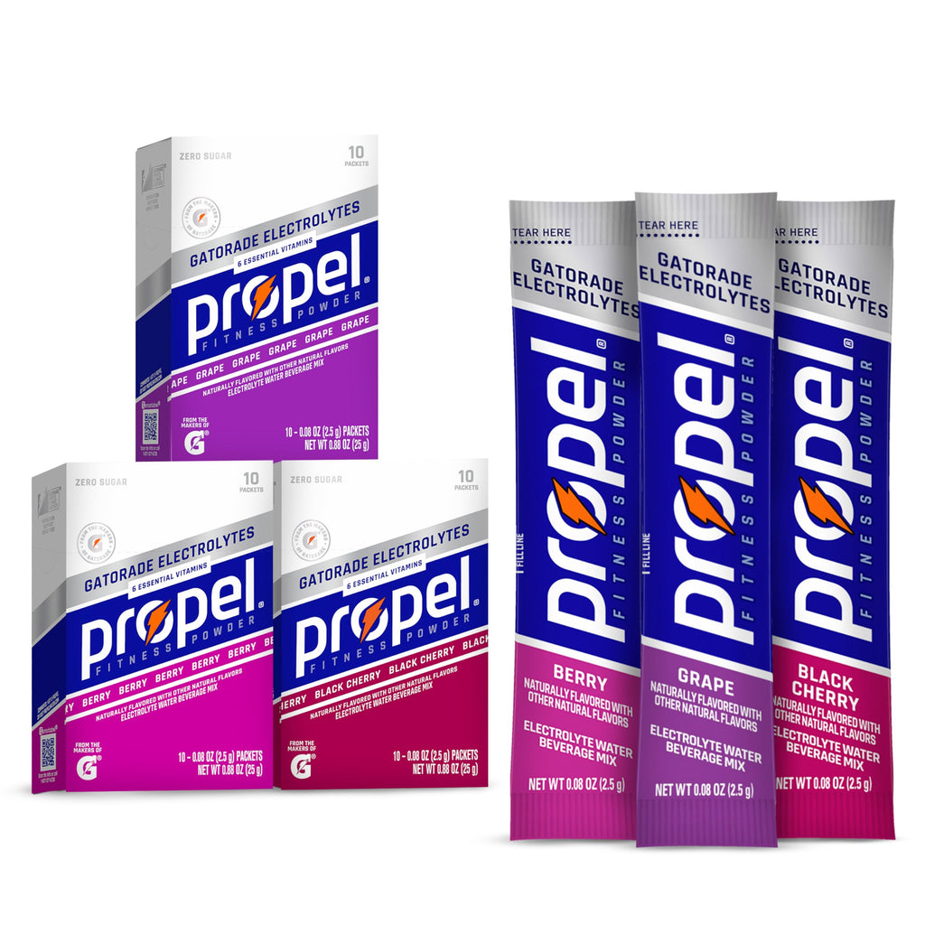 Propel Electrolyte Enhanced Water Drink Mix Powder Packets, Grape Variety Pack, Zero Calorie & Sugar Hydration with Vitamins C & E (30 Packets)