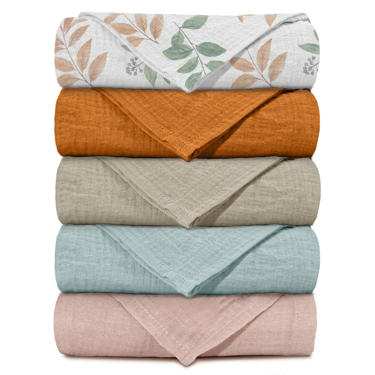 Muslin Receiving Blankets 5 Pack, Soft Swaddle Wraps for Newborn Babies