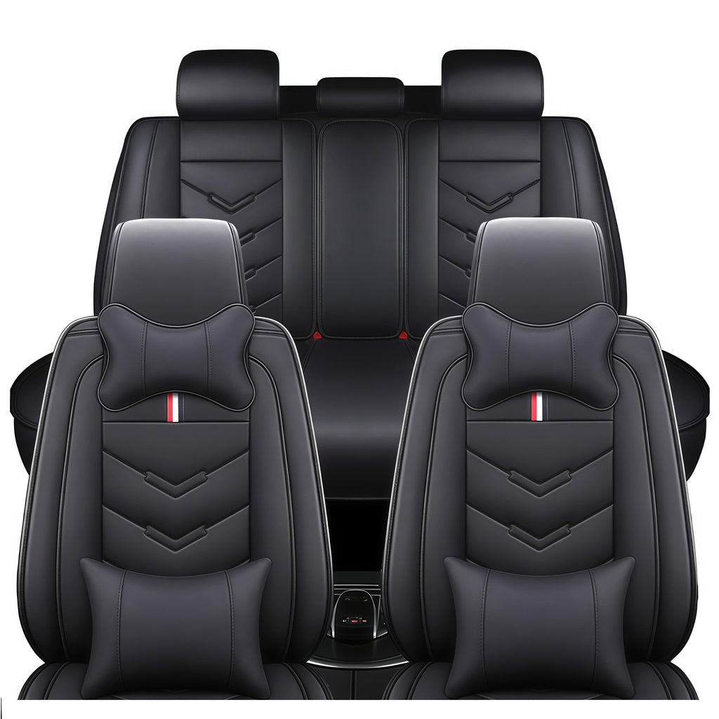TENDER GLOW Leather Car Seat Covers Fit for LR Range Rover Evoque 2019-2025, 5 Seater Waterproof and Wear-Resistant Seat Cover Interior Accessories(Full Set with Pillow,Black)