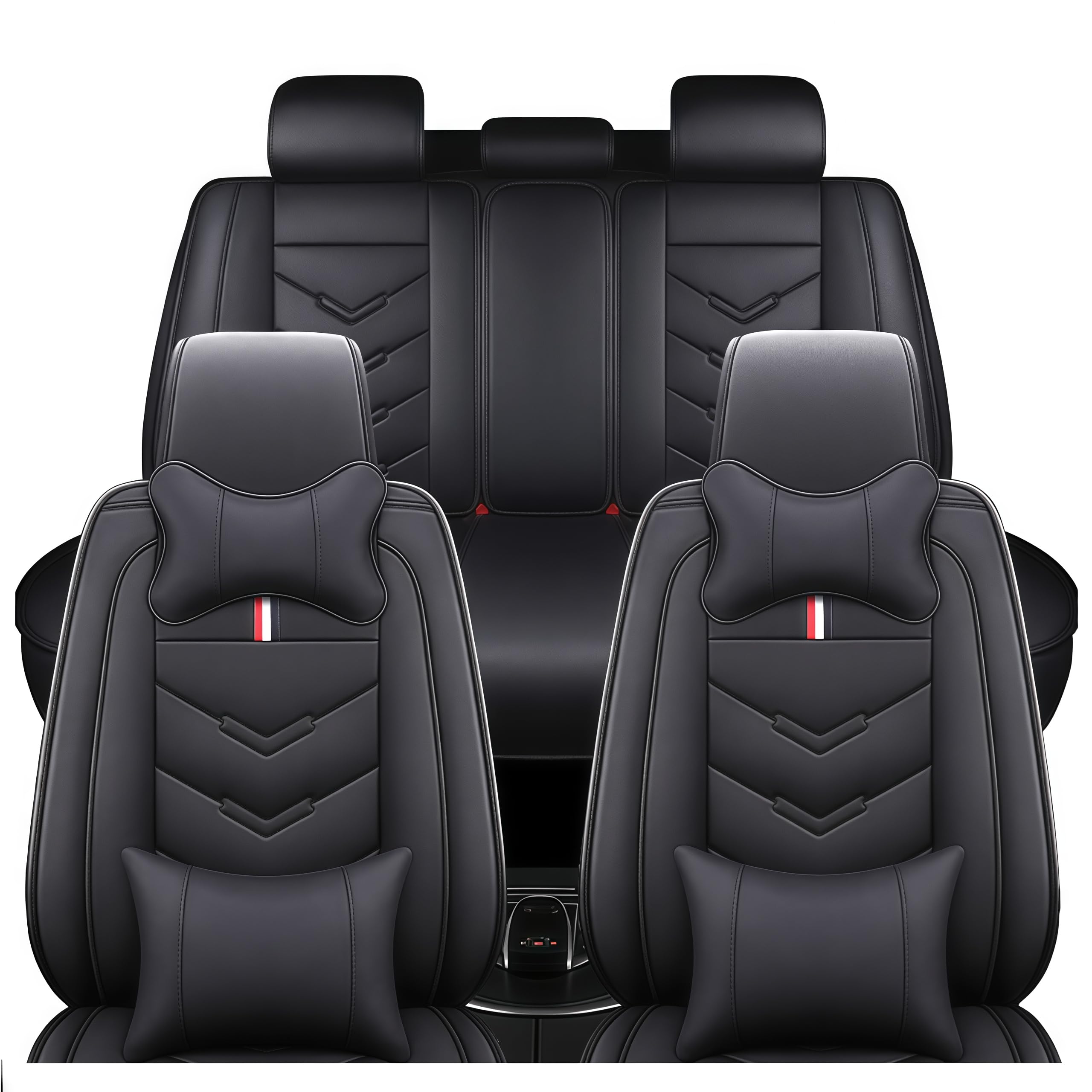 TENDER GLOW Leather Car Seat Covers Fit for LR Range Rover Evoque 2019-2025, 5 Seater Waterproof and Wear-Resistant Seat Cover Interior Accessories(Full Set with Pillow,Black)