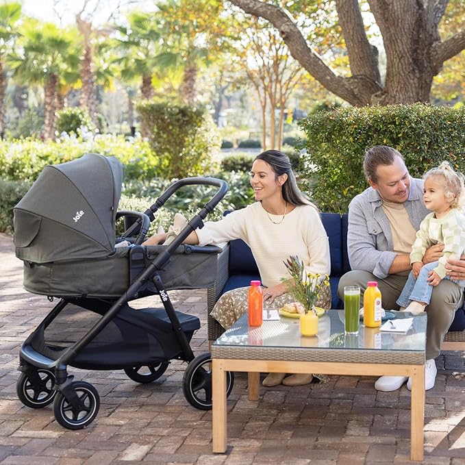 Joie Ginger lx 4-in-1 One-Hand Pramette Stroller - Easy Convertible Pramette and Stroller with a One-Hand Pramette Conversion, for Newborns to Toddlers (Shale)